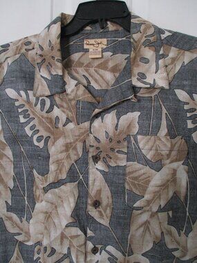 Panama Jack Mens S/S Tan Gray Ramie/Cotton Resortwear Hawaiian Shirt NWOT - XL